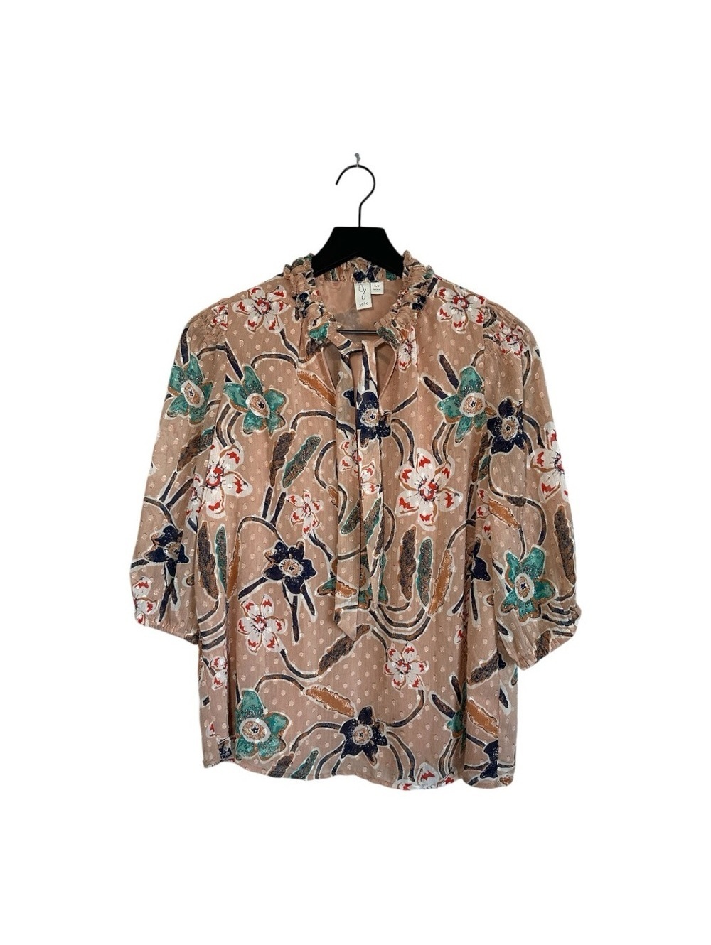 JOIE Floral Tan Tie Neck Blouse